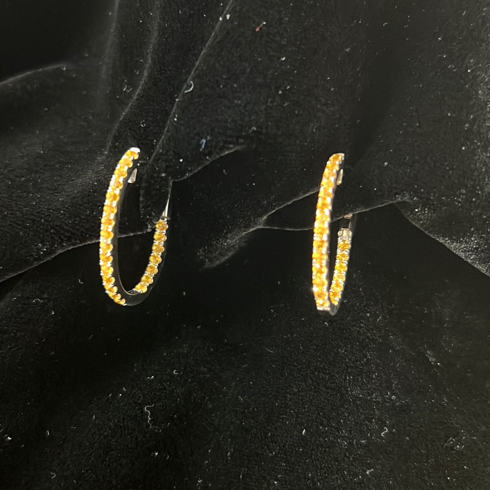 Sterling silver citrine inside out oval hoop earrings